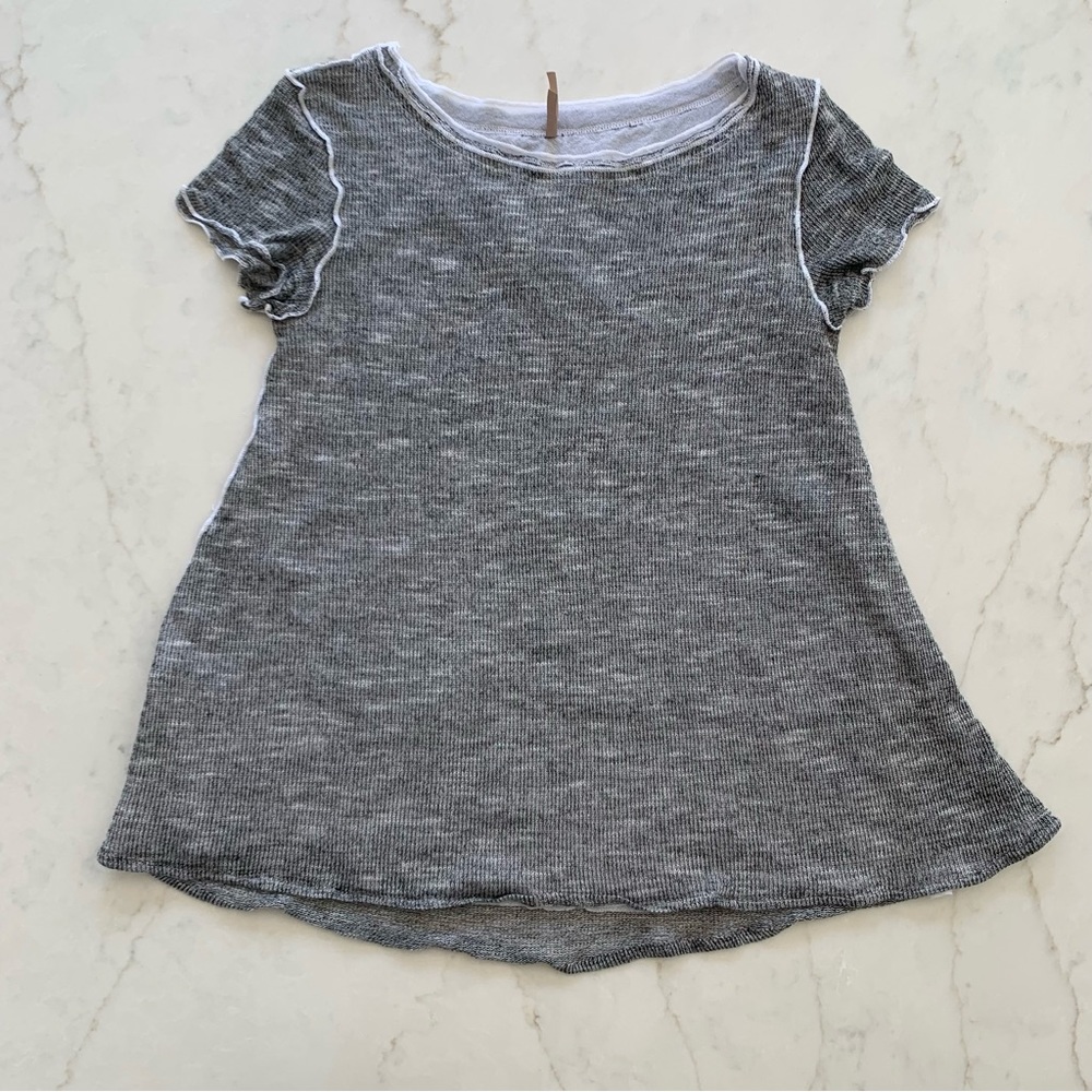 Pete Top Flowy Short Sleeve Top Layered Look Grey and White Size Small